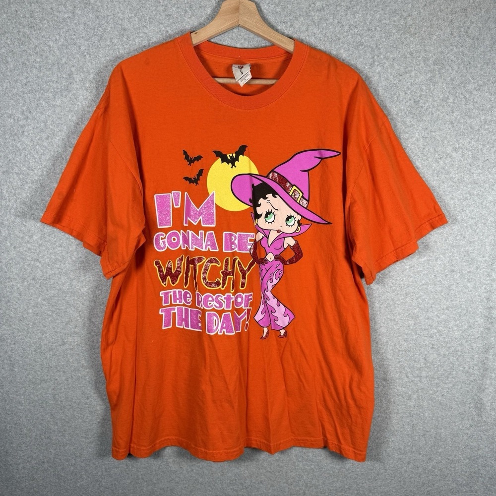 Betty Boop Witchy Halloween Orange Graphic T-Shirt Mens XL Witch Moon Bats